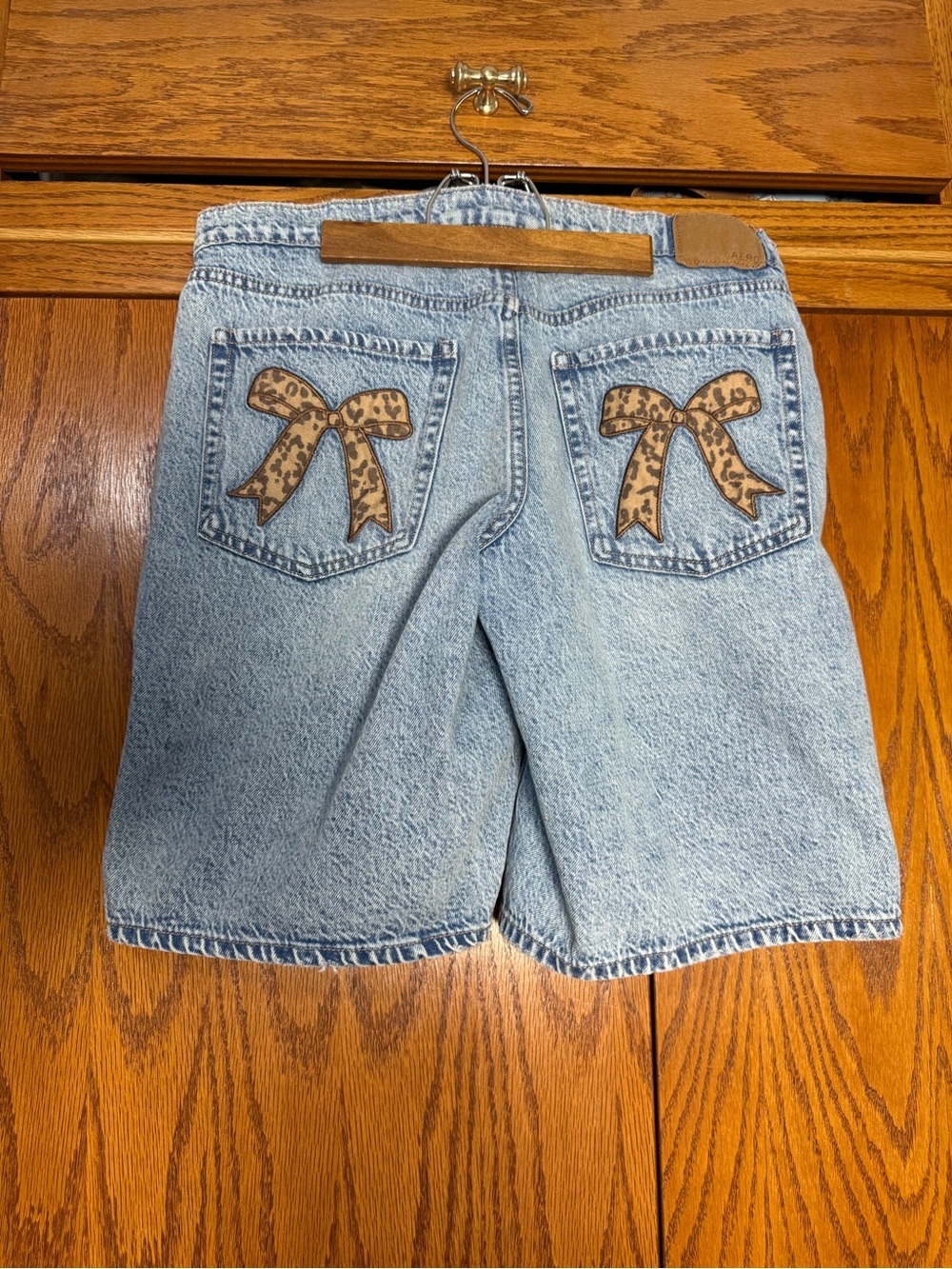 Aeropostale Light Blue Denim Jean Shorts with Leopard Bow Patches